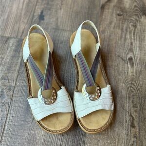 Rieker Spring Step Karmel Leather White Women's Wedge Sandals Size 40